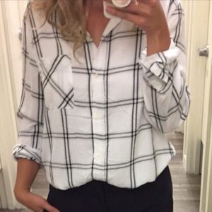 BR Banana Republic White Plaid Boyfriend Shirt